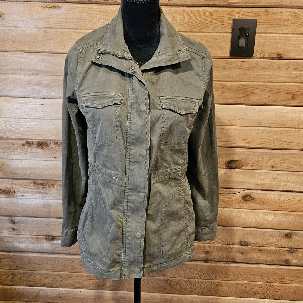 Utility Jacket Army Green SMALL Zip Up Snap Button - Picture 2 of 9